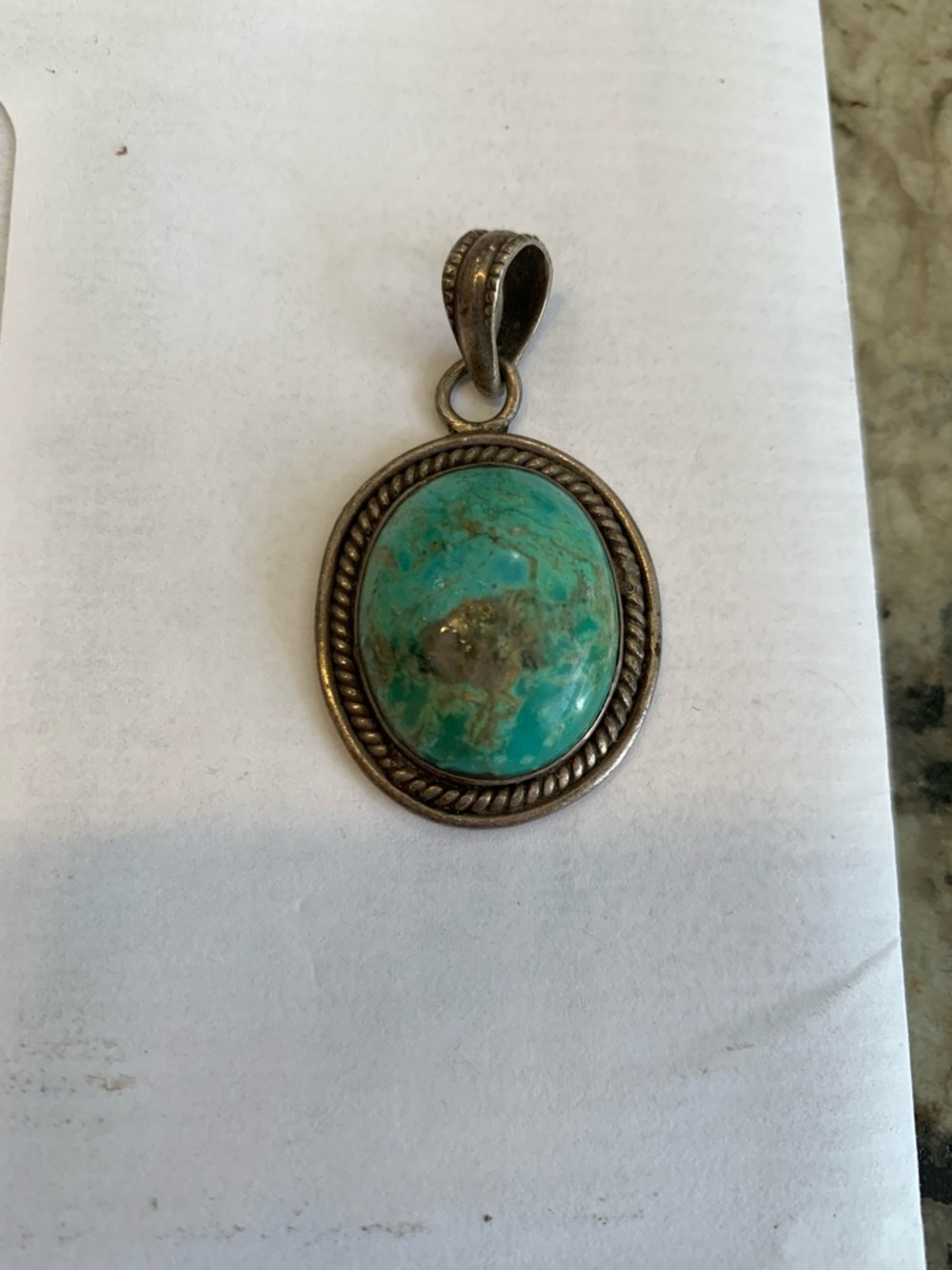 Turquoise Oval Stone Pendant Necklace - Turquoise .925 Silver Setting